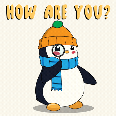 A Penguin With A Magnifying Glass And The Words How Are You Behind Him GIF