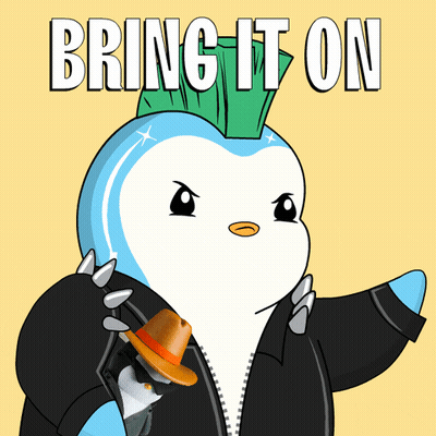 A Penguin With A Mohawk Is Wearing A Jacket And Hat And Says Bring It On GIF
