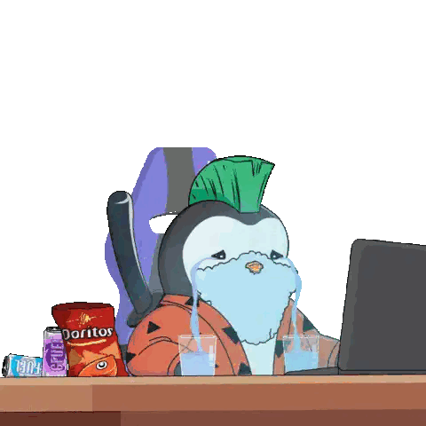A Penguin With A Mohawk Sits At A Desk With A Bag Of Doritos On It Sticker