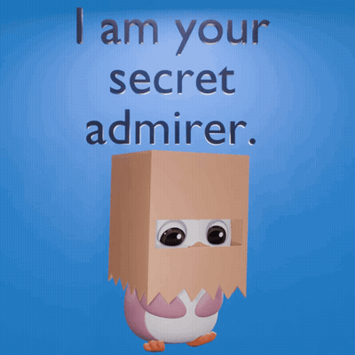 A Penguin With A Paper Bag On Its Head And The Words " I Am Your Secret Admirer " Above It GIF