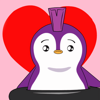 A Penguin With A Purple Mohawk And A Red Heart Behind It GIF