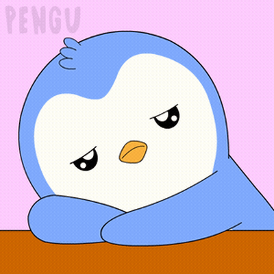 A Penguin With A Sad Look On Its Face Is On A Pink Background With The Word Pengu GIF