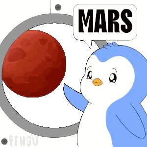 A Penguin With A Speech Bubble That Says Mars On It Sticker