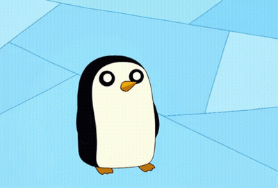 A Penguin With A Yellow Beak Is Standing In Front Of A Blue Background GIF