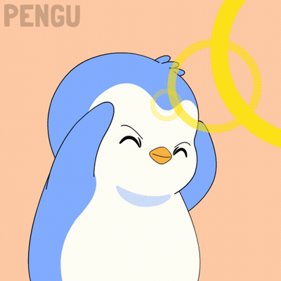 A Penguin With A Yellow Ring Around Its Head And The Word Pengu On The Bottom GIF