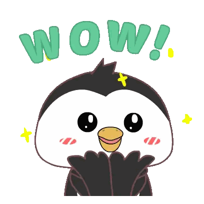 A Penguin With A Yellow Star On Its Head And The Word Wow Above It Sticker