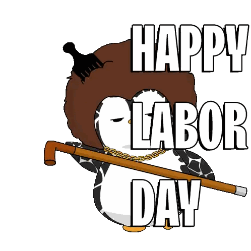 A Penguin With An Afro And A Comb On Its Head Is Holding A Stick And Says Happy Labor Day Sticker