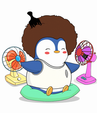 A Penguin With An Afro Is Sitting On A Pillow Next To Two Fans GIF