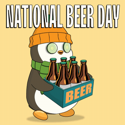 A Penguin With Cucumber Slices On His Eyes Is Carrying A Box Of Beer GIF