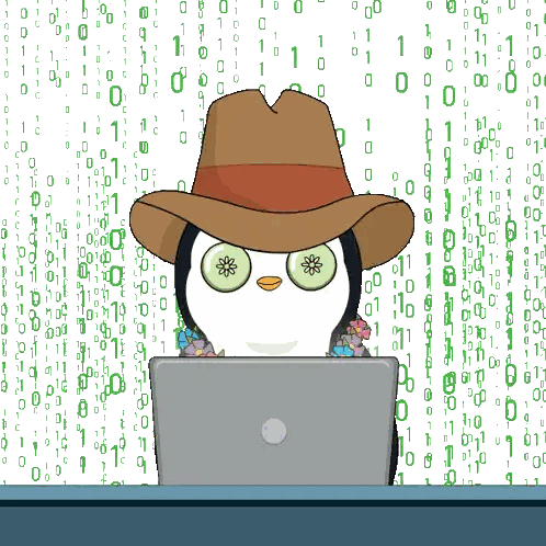 A Penguin With Cucumber Slices On Its Eyes Is Using A Laptop Computer Sticker