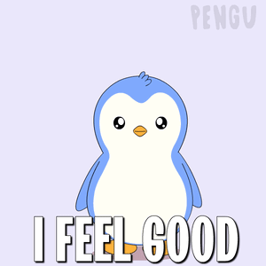 A Penguin With Its Arms Outstretched And The Words I Feel Good Below It GIF