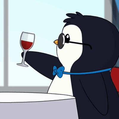 A Penguin With Sunglasses And A Bow Tie Is Holding A Glass Of Wine GIF