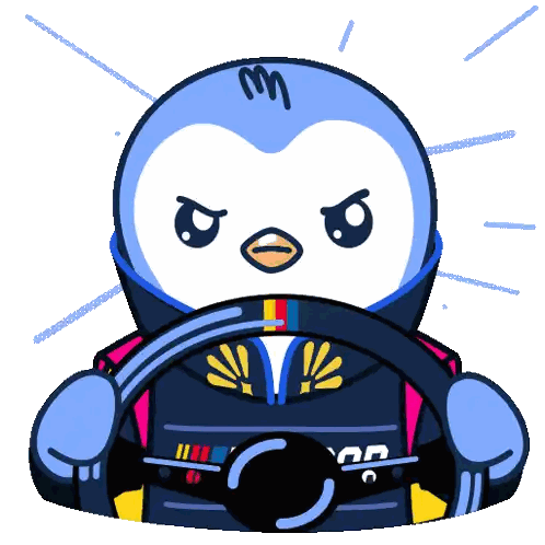 A Penguin With The Letter M On Its Head Is Driving Sticker