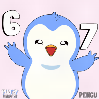 A Penguin With The Number 6 And 7 On Its Head GIF
