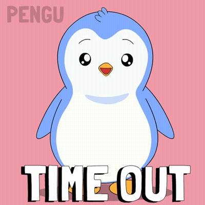 A Penguin With The Words Time Out Written Below It GIF