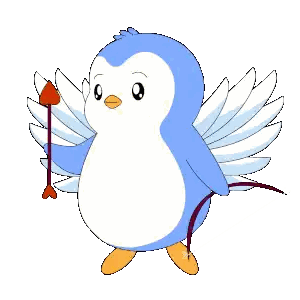 A Penguin With Wings Is Holding A Red Heart Shaped Arrow Sticker