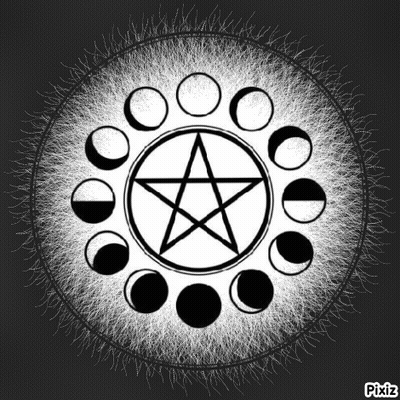 A Pentagram Surrounded By Phases Of The Moon GIF