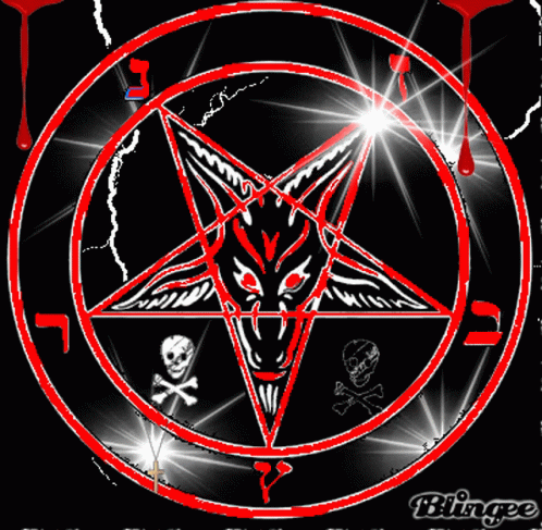 A Pentagram With A Skull And Crossbones In The Middle GIF