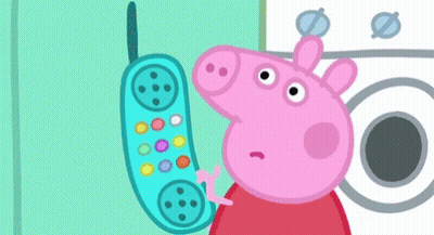 A Peppa Pig Cartoon Character Holding A Blue Toy Phone GIF
