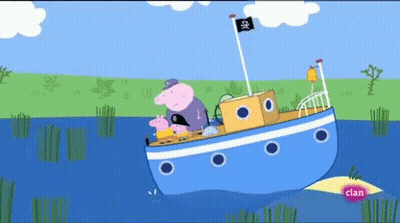 A Peppa Pig Cartoon Shows A Boat With A Pirate Flag On It GIF