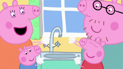 A Peppa Pig Family Is Washing Their Hands Together GIF