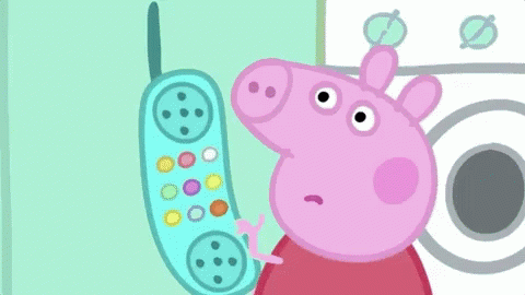 A Peppa Pig Talking On A Phone With The Words Hello Written Below GIF
