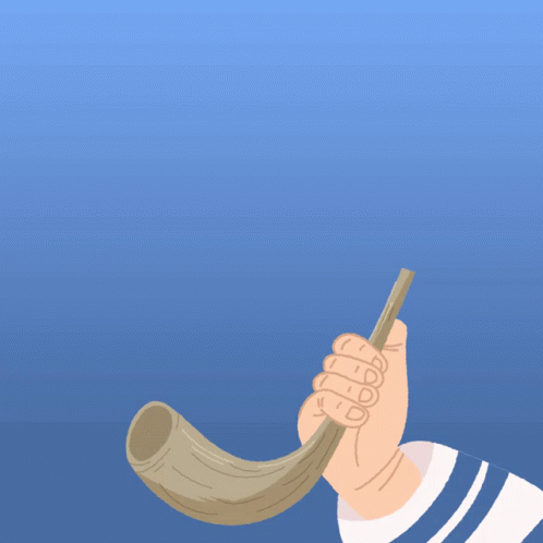 A Person Blowing A Horn With A Speech Bubble That Says Happy 5782 GIF