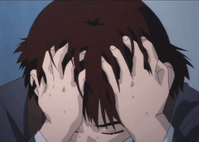 A Person Covering Their Face With Their Hands With A Bird Flying Over Their Head GIF