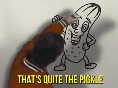 A Person Drawing A Pickle With The Words That 'S Quite The Pickle Underneath It GIF