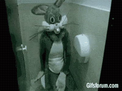 A Person Dressed As Bugs Bunny Is Sitting In A Toilet . GIF