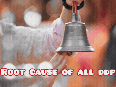 A Person Holding A Bell With The Words " Root Cause Of All Ddp " Below It GIF