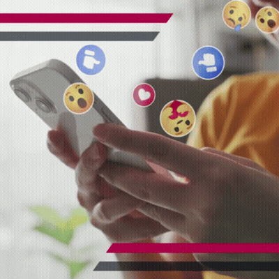 A Person Holding A Cell Phone With Emojis Floating Around GIF