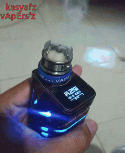 A Person Holding A Device That Says Kasyafz Vapers 'Z On The Bottom GIF