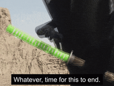 A Person Holding A Green Sword With Whatever Time For This To End Written On The Bottom GIF