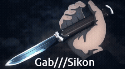 A Person Holding A Knife In Their Hand With Gab / / / Sikon Written On The Bottom GIF