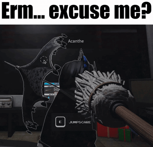 A Person Holding A Mop With The Words " Erm Excuse Me " On Top GIF