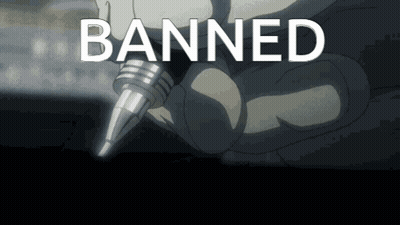 A Person Holding A Pen With The Word Banned Written On It GIF