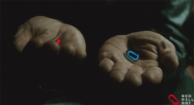 A Person Holding A Red And Blue Pill In Their Palms GIF