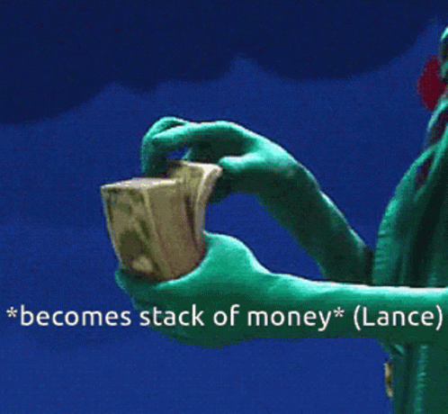 A Person Holding A Stack Of Money With The Words Becomes Stack Of Money GIF
