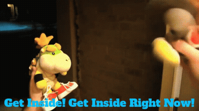 A Person Holding A Stuffed Animal With The Words Get Inside Right Now GIF