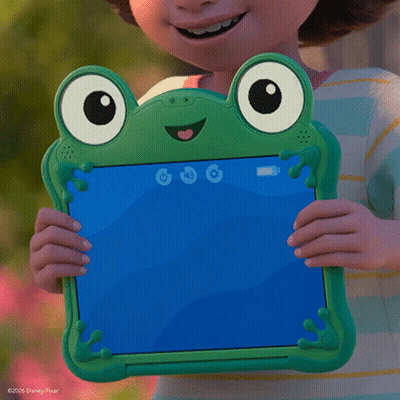 A Person Holding A Tablet That Has A Frog On It GIF