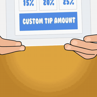 A Person Holding A Tablet With A Custom Tip Amount Button GIF