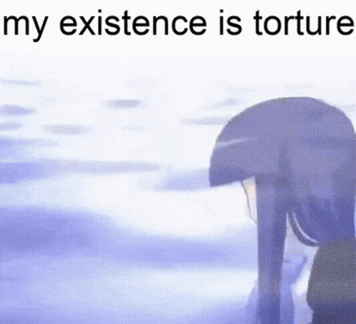 A Person Holding An Umbrella With The Words `` My Existence Is Torture '' Written Above Them GIF