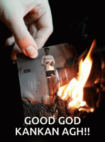 A Person Holding Up A Picture Of A Man With The Words Good God Kankan Agh On The Bottom GIF