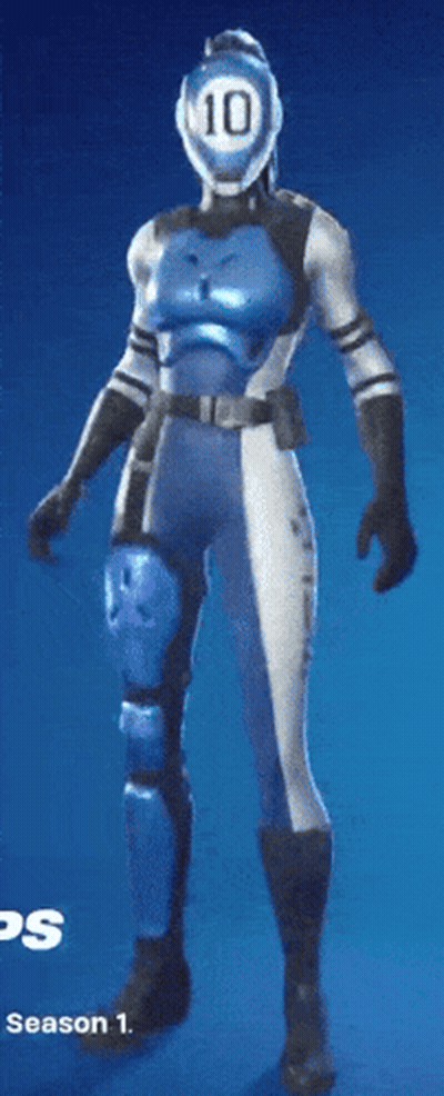 A Person In A Blue And White Outfit With A Number 10 On Their Face GIF