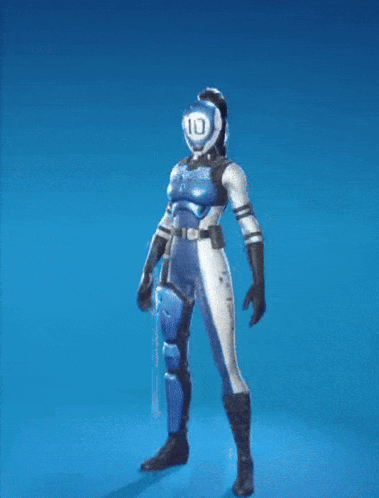 A Person In A Blue And White Suit With A Helmet That Has The Number 10 On It GIF