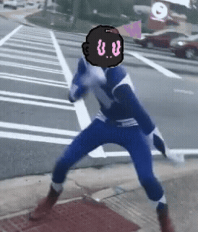 A Person In A Blue And White Superhero Costume With A Black Head With The Letter U.v. On It GIF