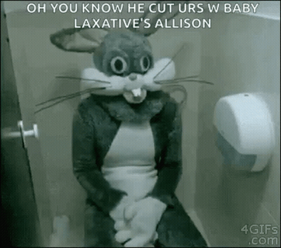 A Person In A Bunny Costume Is Sitting On A Toilet . GIF