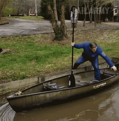 A Person In A Canoe That Says Head & Stream GIF