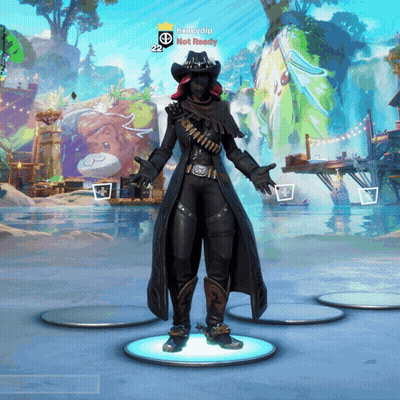 A Person In A Cowboy Outfit Is Standing In Front Of A Screen That Says Not Ready On It GIF